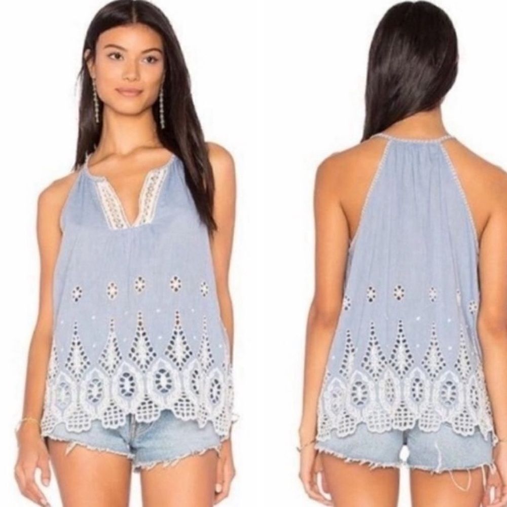 NWOT Revolve Joie Blue Josepe Embroidered Eyelet Tank XS